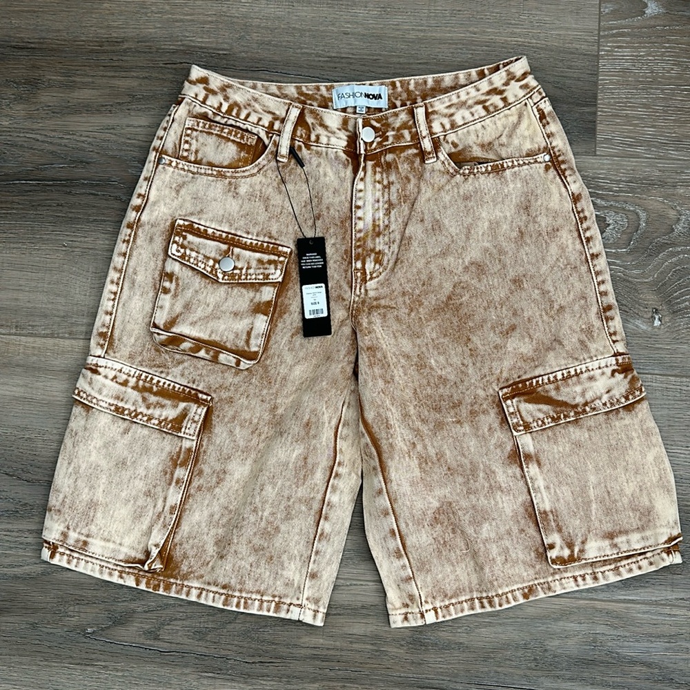 NWT Charley Denim Cargo Jorts - Tan